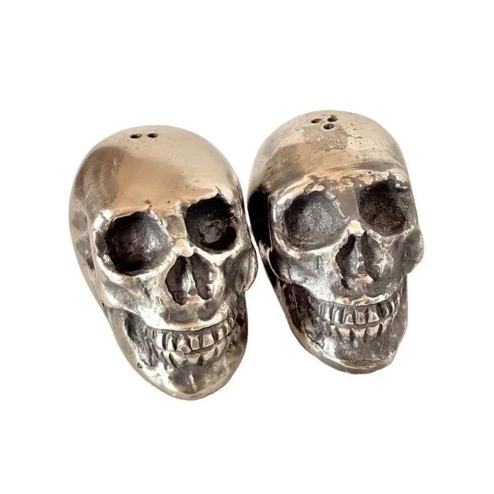 Vintage Pottery Barn Skull Skeleton Salt & Pepper Shakers Halloween Gothic Rare